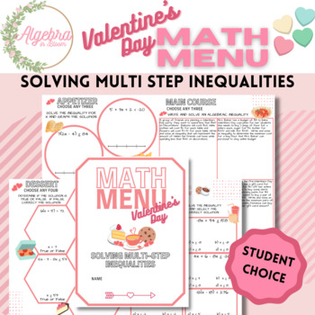 Preview of Valentine's Day Math Menu Activity // Solving Multi-step Inequalities