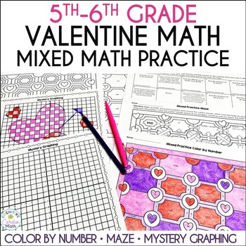 Preview of Valentine's Day Math Activities Coloring Pages, Maze, Coordinate Plane Graphing