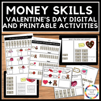Preview of Valentine's Day Math Money Addition & Next Dollar Up Bundle Printable + Digital
