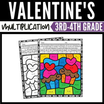 Preview of Valentine's Day Math Multiplication Color by Number Version 1