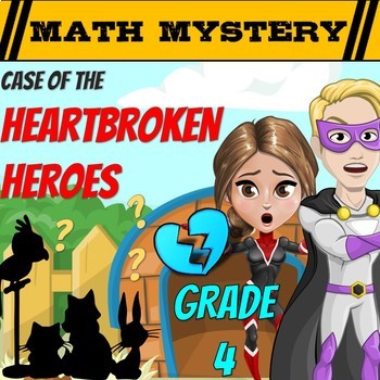 Preview of Valentine's Day Math Mystery 4th Grade Math Worksheets Printable & Digital
