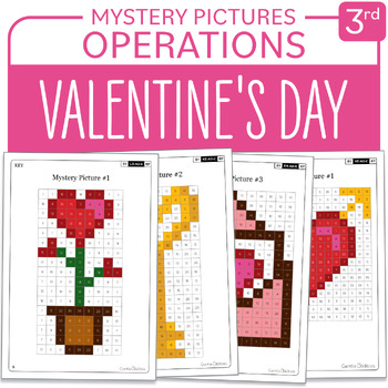 Preview of Valentine's Day Math Mystery Pictures Grade 3 Multiplications Divisions 1-9
