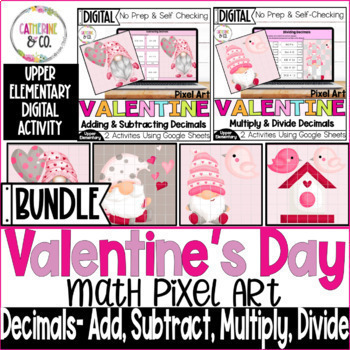 Preview of Valentine's Day Math Pixel Art Adding Subtracting Multiplying Dividing Decimals