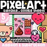 Valentine's Day Mystery Pixel Art Math Addition & Subtract