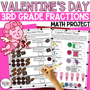 Preview of Valentine's Day Fractions Project for 3rd Grade - Fractions on a Number Line