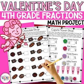 Preview of Valentine's Day Fractions Project for 4th Grade - Comparing Equivalent and More
