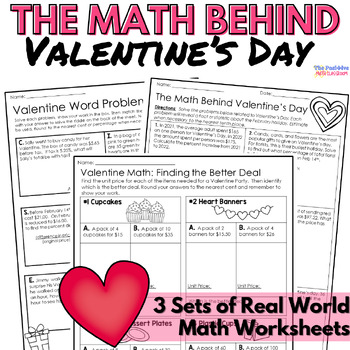 Preview of Valentine's Day Math Worksheets: Real World Percentages, Proportions Practice