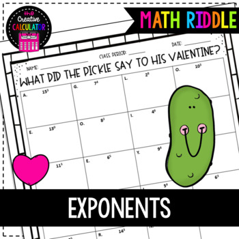 Preview of Valentine's Day Math Riddle - Exponents (All Positive)