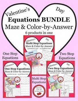 Preview of Valentine's Day Math Solving Equations Maze & Color by Number Super Bundle