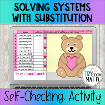 Preview of Valentine's Day Math - Solving Systems of Equations with Substitution Pixel Art