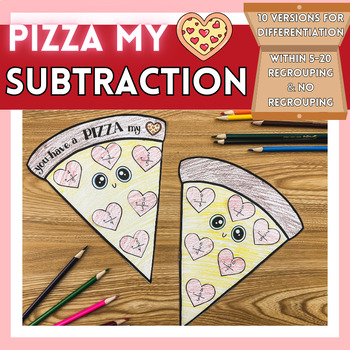 Preview of Valentine's Day Math Subtraction Craft - Pizza Crafts - Valentine's Math