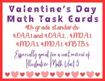 Preview of Valentine's Day Math Task Cards - 4th Grade