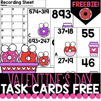 Preview of Valentine's Day Math Task Cards Adding with Regrouping Freebie!