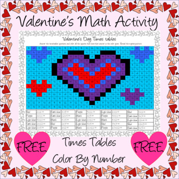 Preview of Valentine's Day Math Times Tables Color By Number