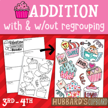 Preview of Valentine's Day Math - Up to 3-Digit Addition With & W/out Regrouping - Cupcakes