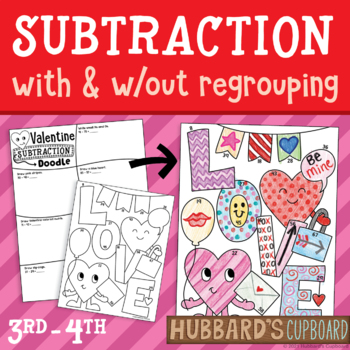 Preview of Valentine's Day Math - Up to 3-Digit Subtraction With & W/out Regrouping -Hearts