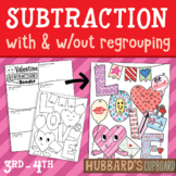 Valentine's Day Math - Up to 3-Digit Subtraction With & W/