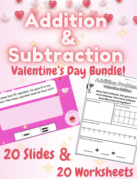 Preview of Valentine's Day Math Word Problems Addition & Subtraction to 20 BUNDLE