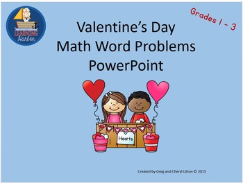 Preview of F is for February Valentine's Day Math Word Problems Grades 1-3 Power Point