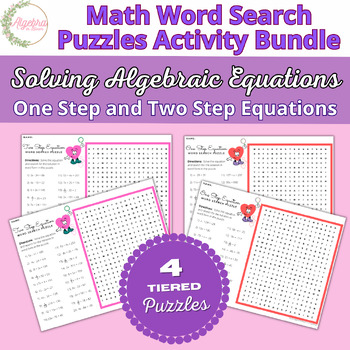 Preview of Valentine's Day Math Word Search Puzzle Bundle // One Step & Two Step Equationss