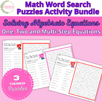 Preview of Valentine's Day Math Word Search Puzzle Bundle // One, Two & Multistep Equations