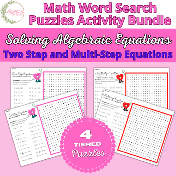 Preview of Valentine's Day Math Word Search Puzzle Bundle // Two Step & Multistep Equations