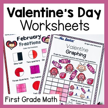 Preview of Valentine's Day Activities First Graders - February Math Centers Math Worksheets