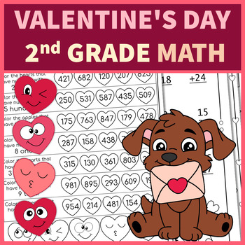 Preview of Valentine's Day Math Worksheets Second Grade No Prep Printables