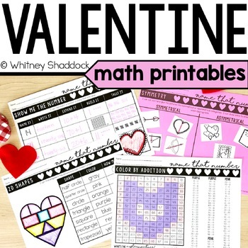 Preview of Valentine's Day Math Skills Worksheets for 1st Grade Math Centers or Activities