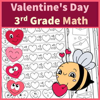Preview of Valentine's Day Math Worksheets Third Grade No Prep Printables