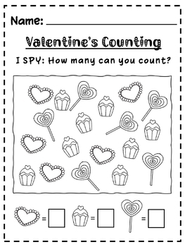 Valentine's Day Math Worksheets (FREE) Valentine's Counting, I SPY Game
