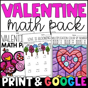 Preview of Valentine's Day Math Worksheets - February Math Practice with GOOGLE Slides