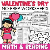 Valentine's Day Math Worksheets Coloring and Reading Compr