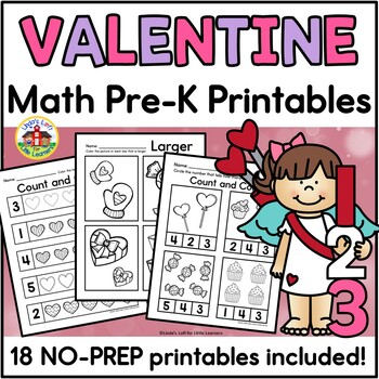 Preview of Valentine's Day Math Worksheets for Preschool