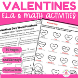 Valentine's Day Math and ELA Activities Worksheets No Prep