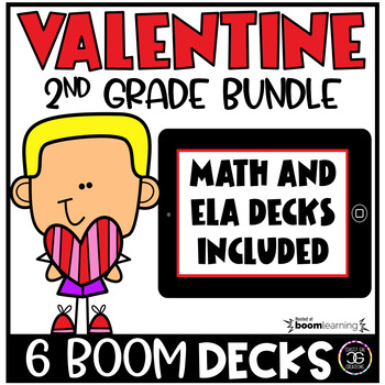 Preview of Valentine's Day Math and ELA BOOM™ Task Card BUNDLE Grades 1-3