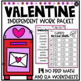 Valentine's Day Math and ELA Review No Prep Worksheets Grades 1-3