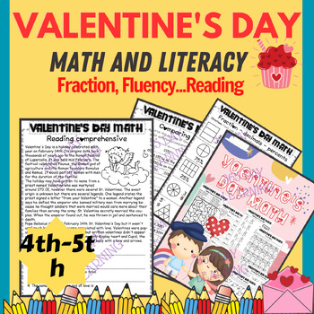 Preview of Valentine's Day Math and Literacy Center for Grade 5, February Math-Reading