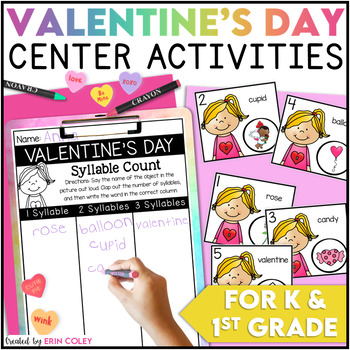 Preview of Valentine's Day Math and Literacy Centers for Kindergarten and First Grade