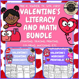 Valentine's Day Math and Literacy Worksheets - PreK, Kinde