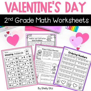 Preview of Valentine's Day Math for Second Grade - February Math Worksheets 2nd Grade