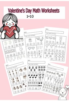 Preview of Valentine's Day MathWorksheets, Kindergarten & 1st Grade