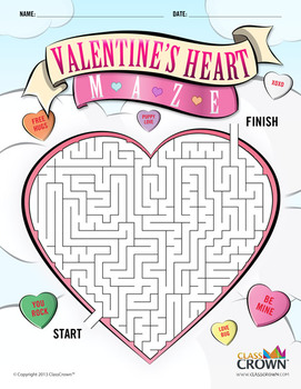 Preview of Valentine's Day Maze - Valentines Maze - Heart Maze - B&W Print Ready