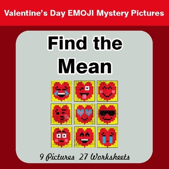 Valentine's Day: Mean (Average) - Color-By-Number Math Mystery Pictures