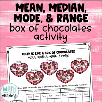 Preview of Valentine's Day Mean Median Mode and Range Activity Box of Chocolates Statistics