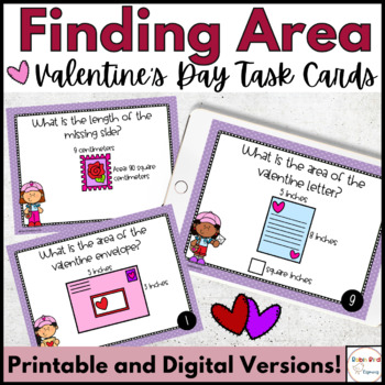 Preview of Valentine's Day Measurement DIGITAL and PRINTABLE Task Cards - Measuring Area