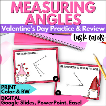 Preview of Valentine's Day Measuring Angles Task Cards- February Practice & Review Activity