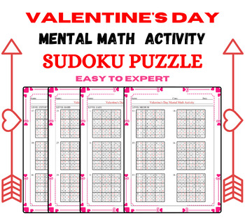 Preview of Valentine's Day Mental Math Sudoku Easy To Expert No Prep Worksheet