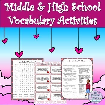 Preview of Valentine's Day Middle & High School Vocabulary Activity Worksheets MEGA BUNDLE!