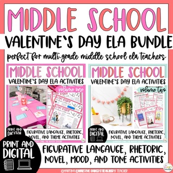 Preview of Valentine's Day Middle School ELA Rhetoric Figurative Language and Theme Bundle